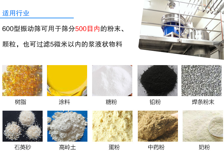 600型振動篩適用行業